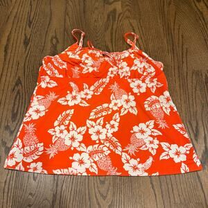 Lands End Womens Orange Floral Underwire Tankini Swim Suit Top Plus Size 18